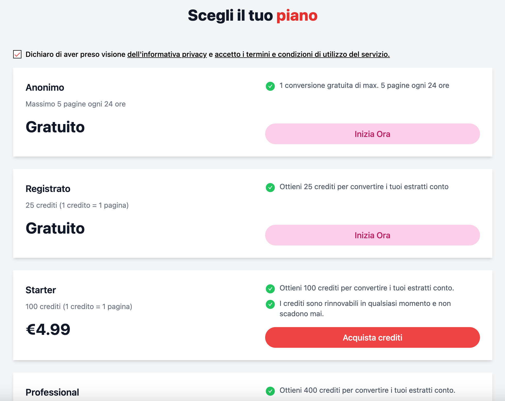 Pricing page